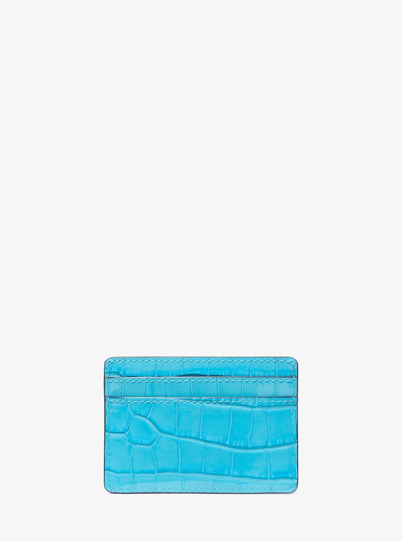 Michael Kors Jet Set Small Crocodile Embossed Leather Card Case Kartenhülle Damen Blau | AHXOLZ348
