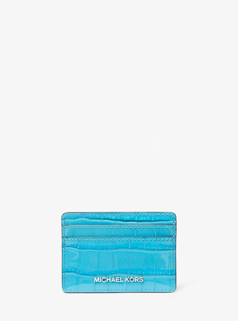 Michael Kors Jet Set Small Crocodile Embossed Leather Card Case Kartenhülle Damen Blau | AHXOLZ348