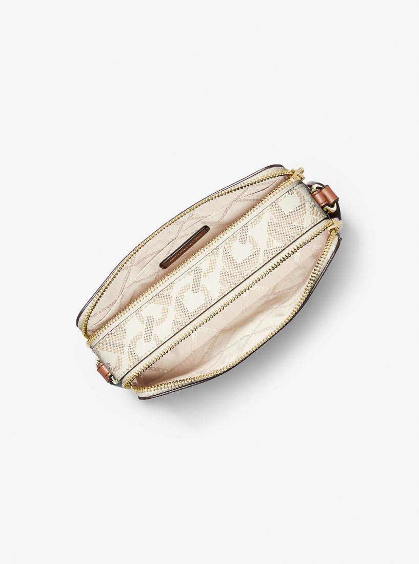 Michael Kors Jet Set Small Empire Signature Logo Stripe Double-Zip Camera Bag Umhängetasche Damen Hellgelb | JFBTVU924