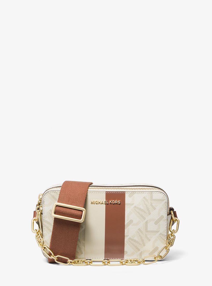 Michael Kors Jet Set Small Empire Signature Logo Stripe Double-Zip Camera Bag Umhängetasche Damen Hellgelb | JFBTVU924