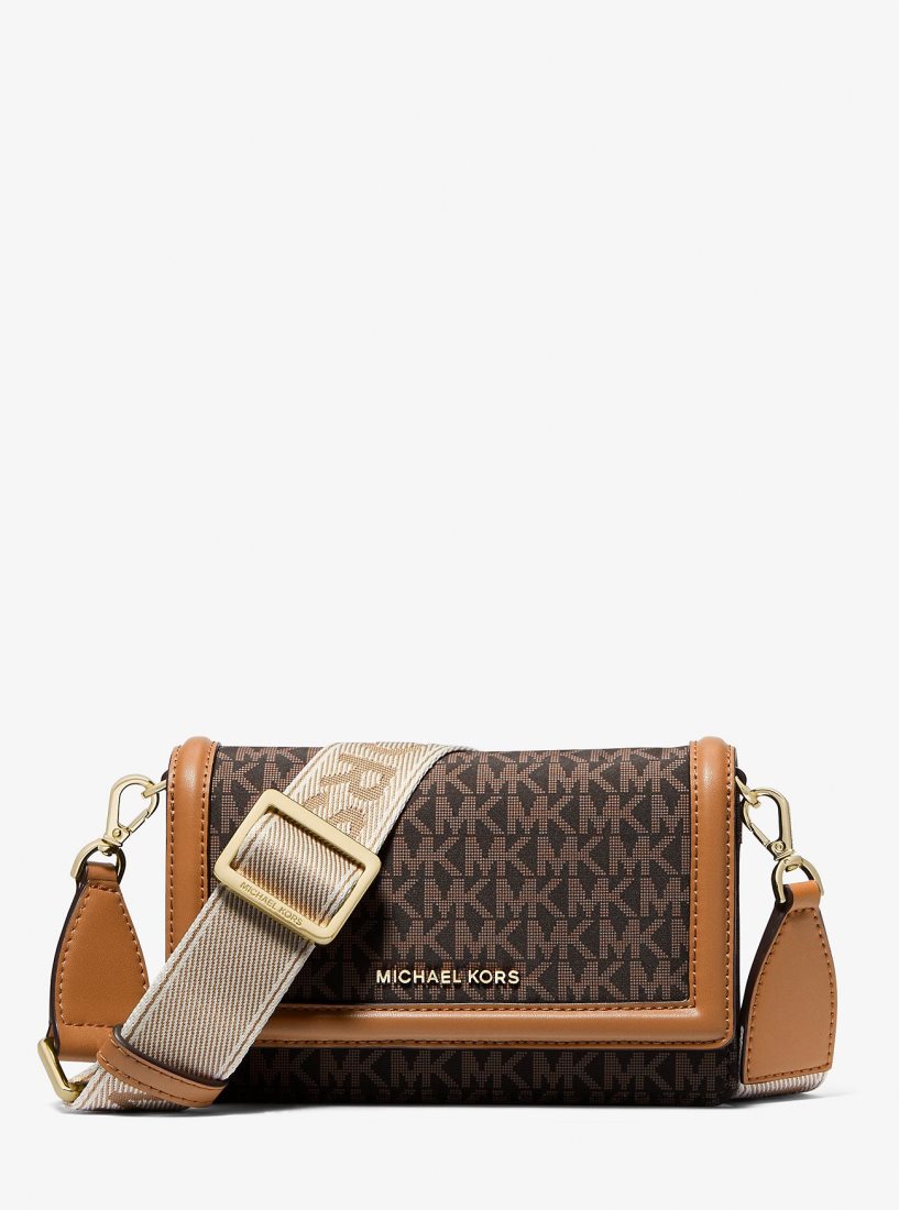 Michael Kors Jet Set Small Logo Print Woven Smartphone Crossbody Bag Umhängetasche Damen Brn/Acorn | WCYDVN794