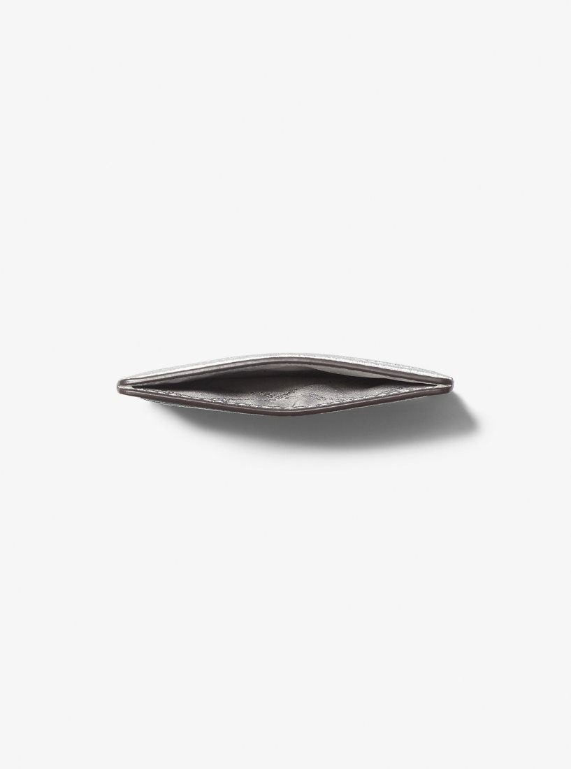Michael Kors Jet Set Small Metallic Leather Card Case Kartenhülle Damen Silber | VESFGK604