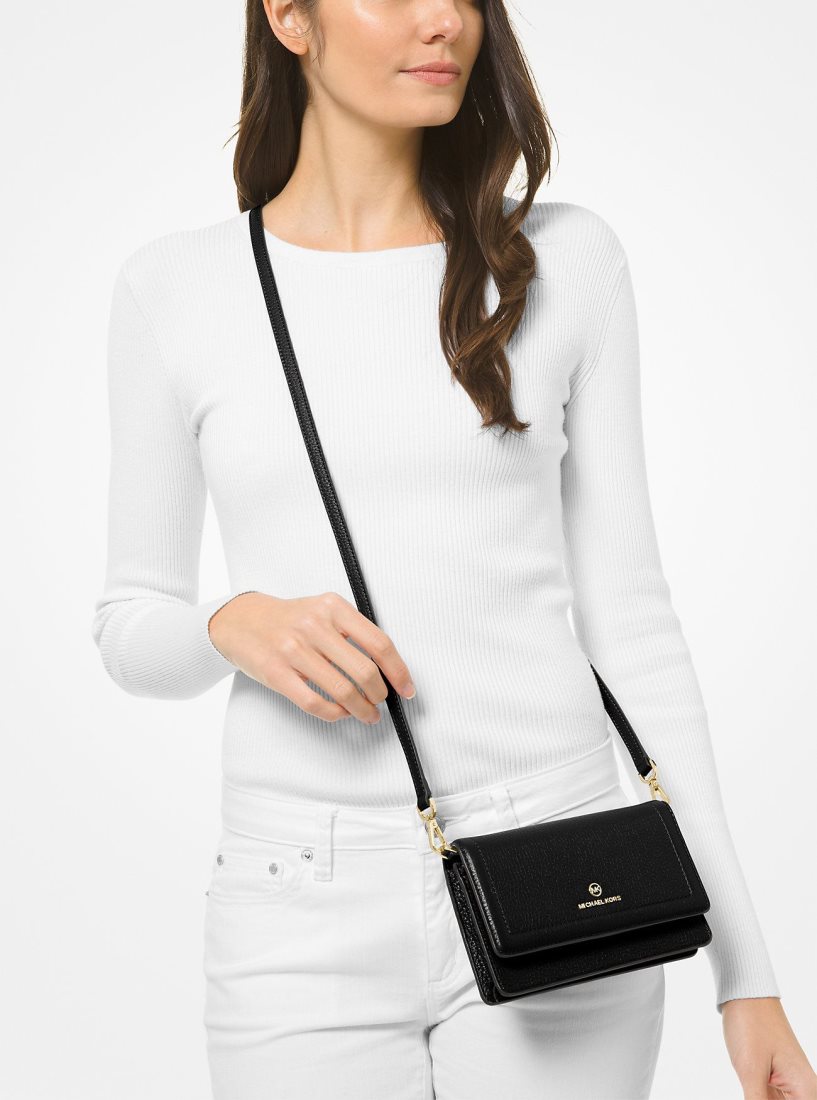 Michael Kors Jet Set Small Pebbled Leather Smartphone Convertible Crossbody Bag Umhängetasche Damen Schwarz | FVPXDI361