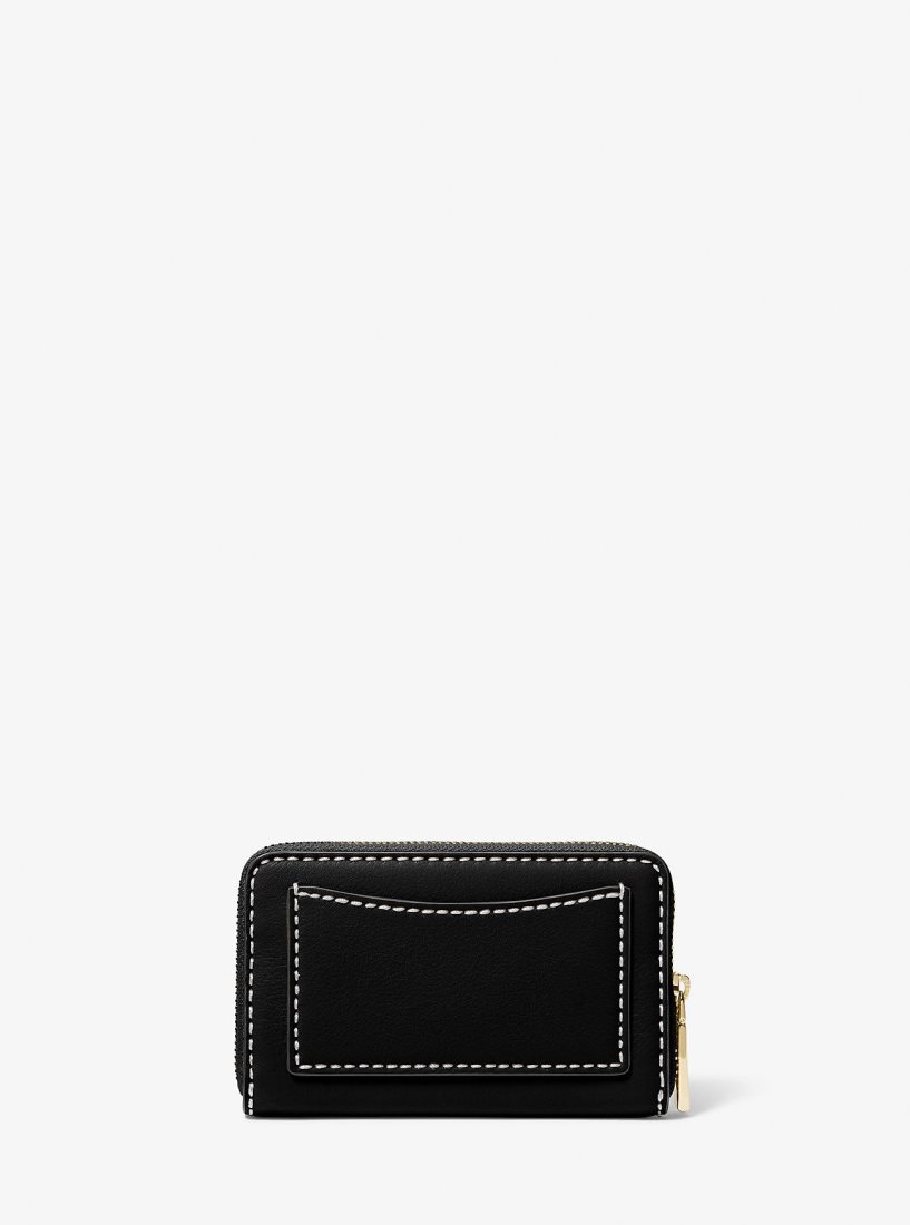 Michael Kors Jet Set Small Topstitched Leather Wallet Geldbörse Damen Schwarz | VHCNXS473