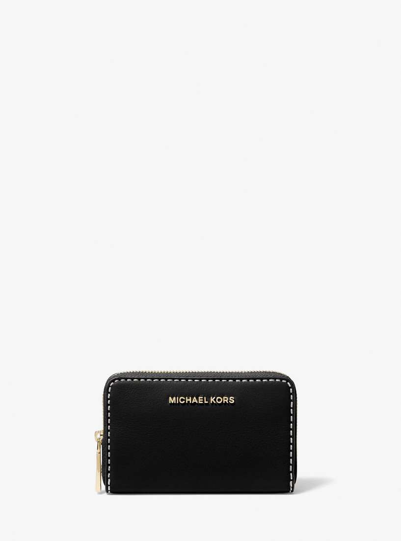 Michael Kors Jet Set Small Topstitched Leather Wallet Geldbörse Damen Schwarz | VHCNXS473