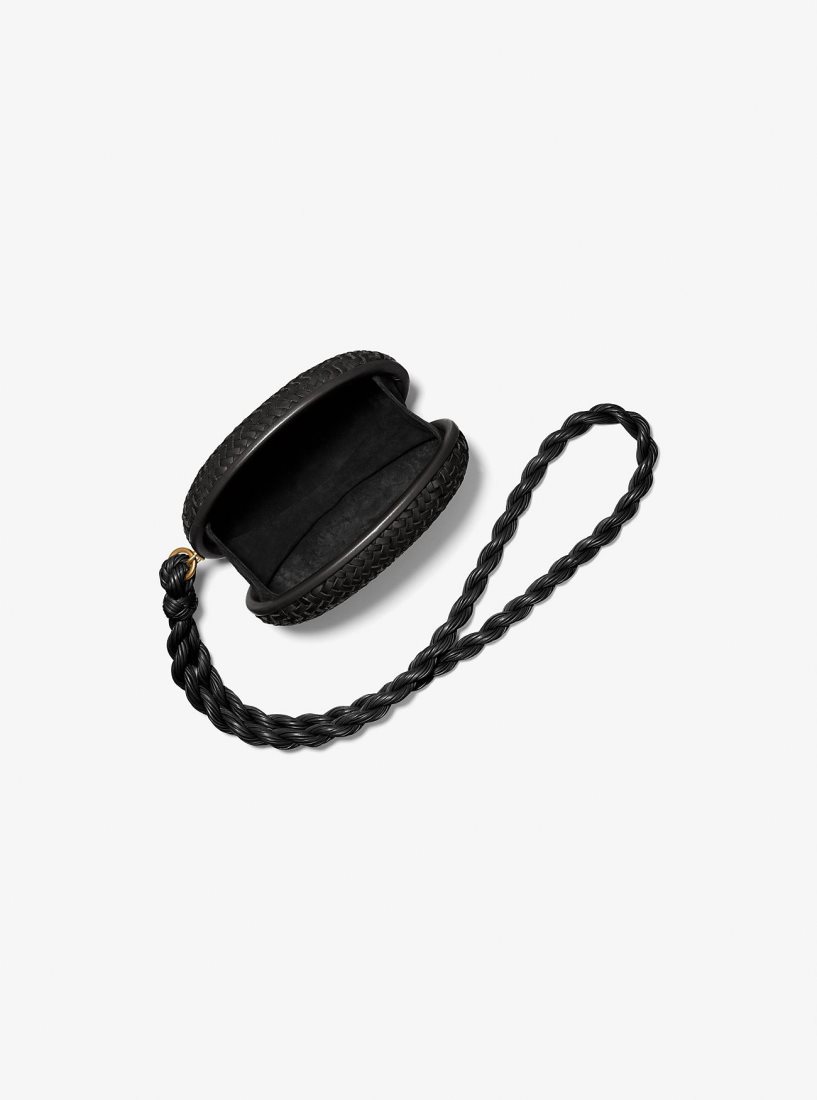 Michael Kors Joni Hand-Woven Leather Minaudiere Unterarmtasche-Taschen Damen Schwarz | NXLURD723