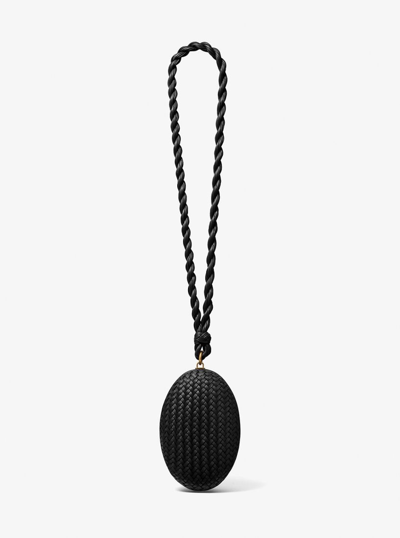 Michael Kors Joni Hand-Woven Leather Minaudiere Unterarmtasche-Taschen Damen Schwarz | NXLURD723