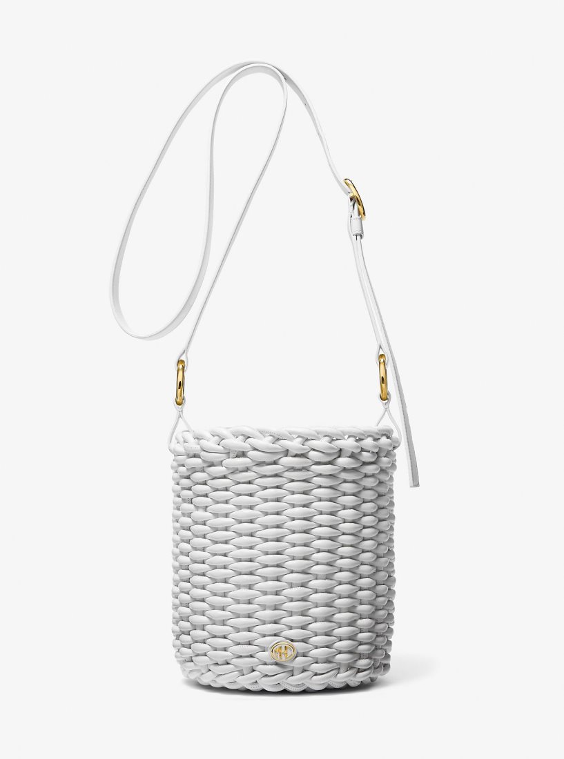 Michael Kors Julie Large Woven Leather Bucket Bag Satchel Tasche Damen Weiß | NUJQEI910