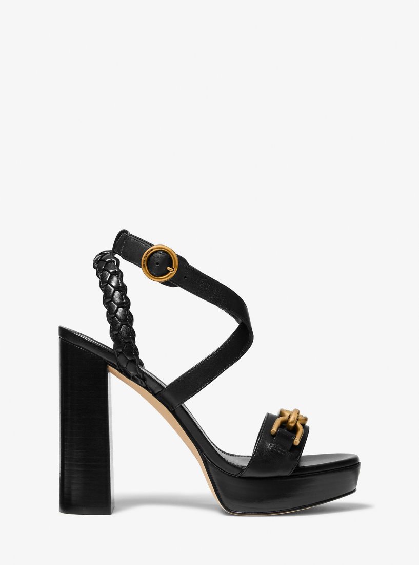 Michael Kors Kailey Embellished Leather Platform Sandal Plateauschuhe Damen Schwarz | AYFRHC350