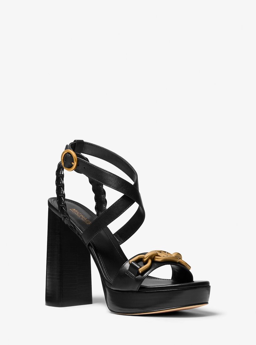 Michael Kors Kailey Embellished Leather Platform Sandal Plateauschuhe Damen Schwarz | AYFRHC350