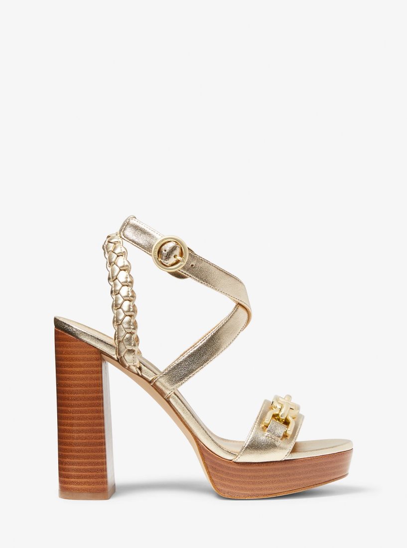 Michael Kors Kailey Logo Embellished Metallic Platform Sandal Plateauschuhe Damen Gold | IGKNRF982