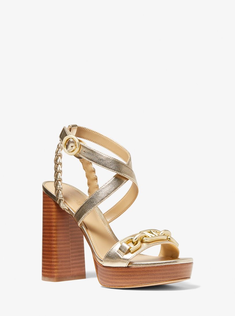 Michael Kors Kailey Logo Embellished Metallic Platform Sandal Plateauschuhe Damen Gold | IGKNRF982