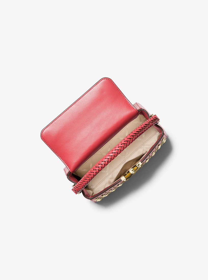Michael Kors Karlie Graphic Logo Striped Leather Crossbody Bag Umhängetasche Damen Dahlia | EUDGVB750