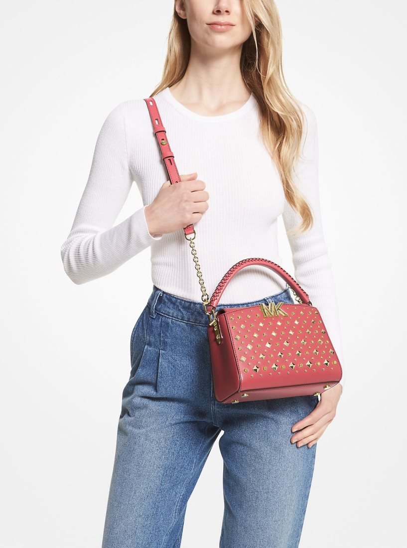 Michael Kors Karlie Graphic Logo Striped Leather Crossbody Bag Umhängetasche Damen Dahlia | EUDGVB750