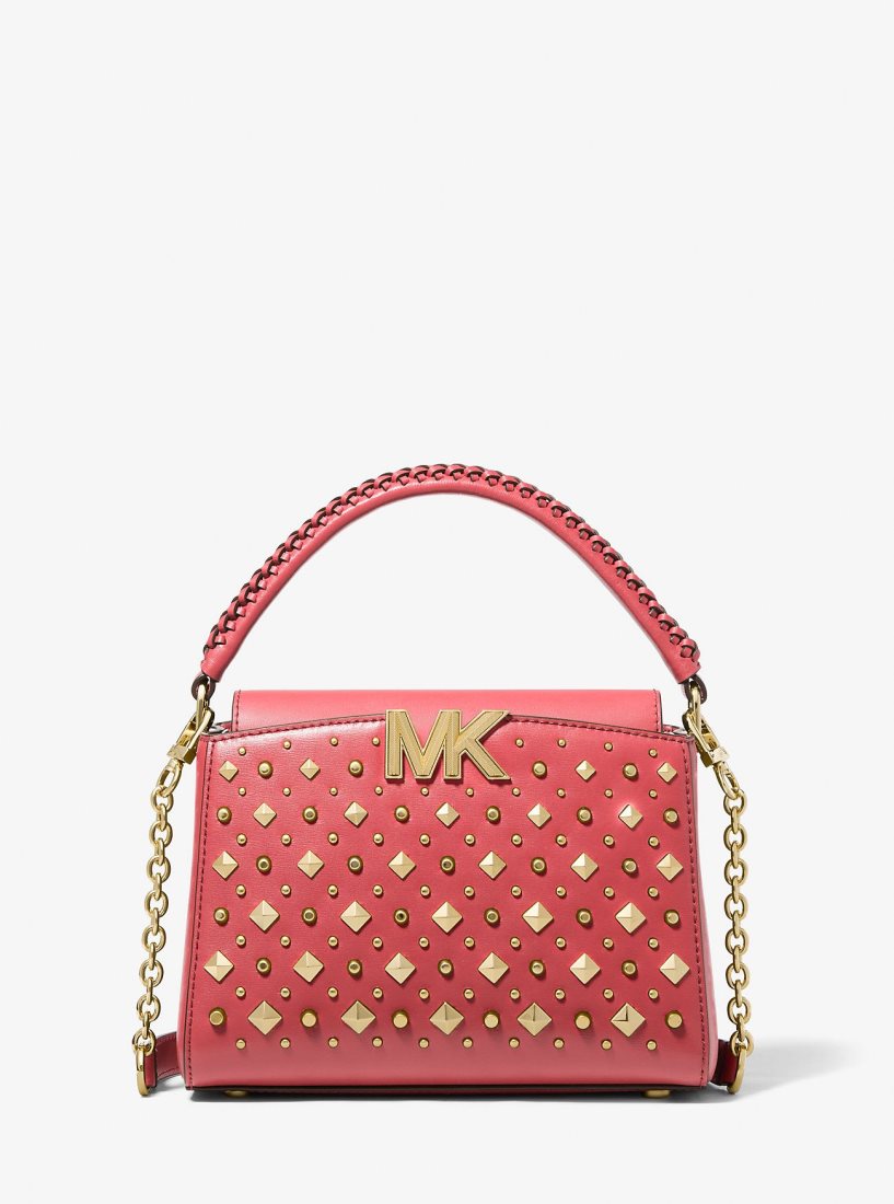 Michael Kors Karlie Graphic Logo Striped Leather Crossbody Bag Umhängetasche Damen Dahlia | EUDGVB750