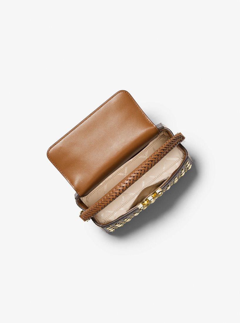 Michael Kors Karlie Small Studded Logo Crossbody Bag Umhängetasche Damen Brn/Acorn | JVTAQF954