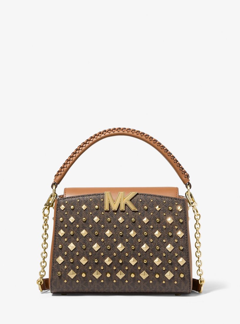 Michael Kors Karlie Small Studded Logo Crossbody Bag Umhängetasche Damen Brn/Acorn | JVTAQF954