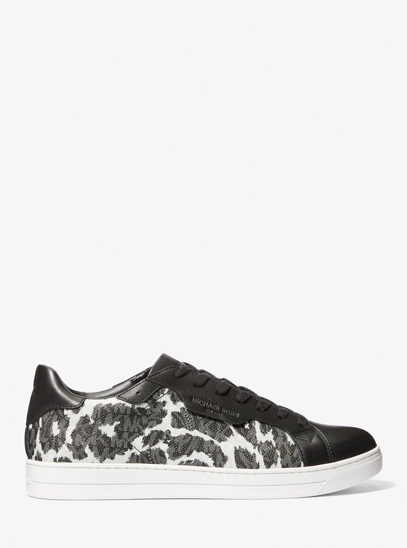 Michael Kors Keating Leopard Logo and Leather Sneaker Sneakers Herren Grau | HJRCNU196