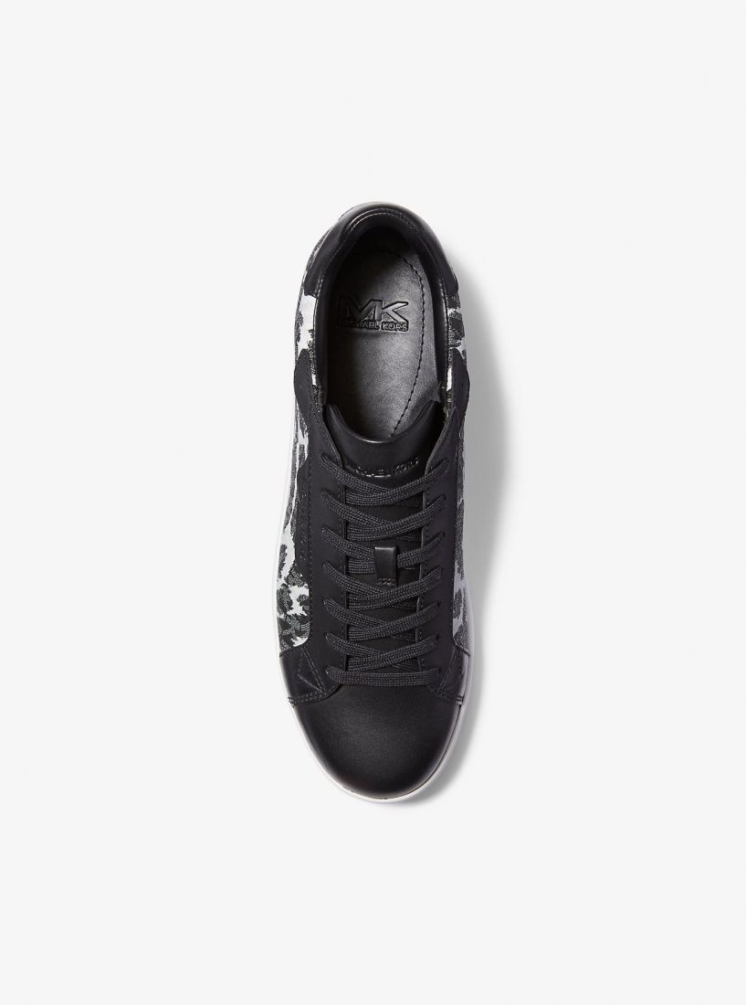 Michael Kors Keating Leopard Logo and Leather Sneaker Sneakers Herren Grau | HJRCNU196
