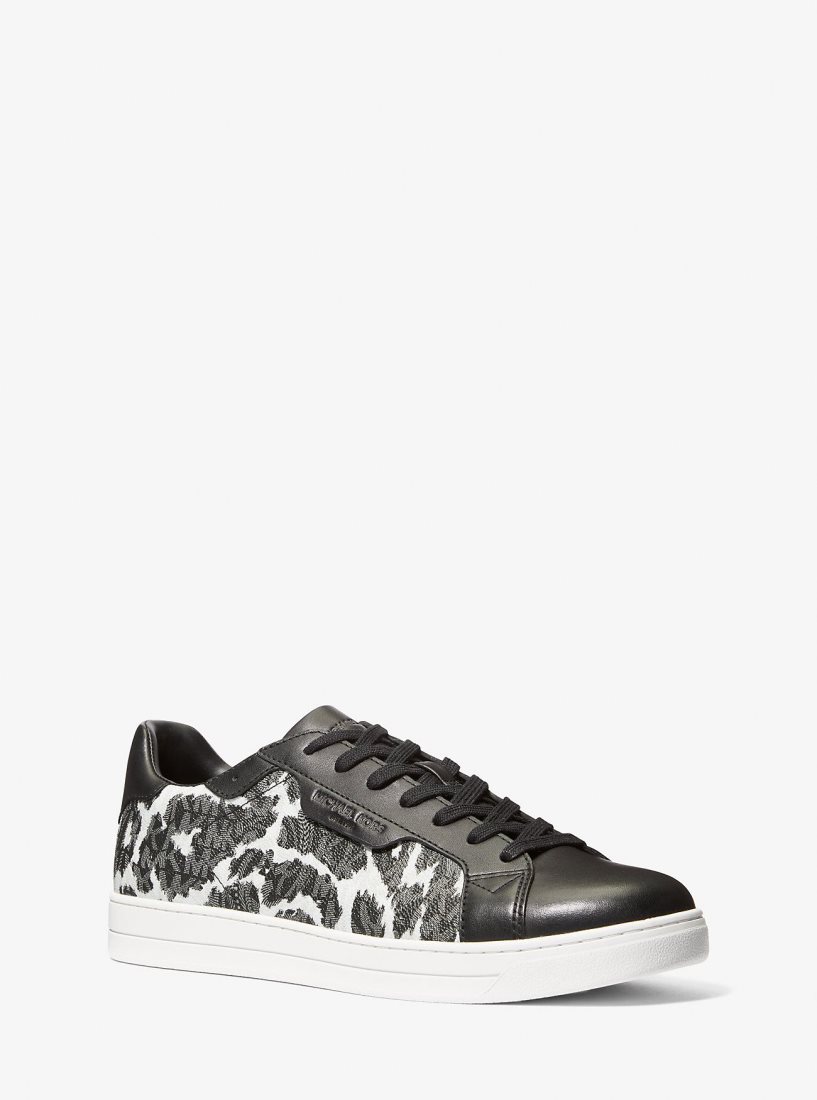Michael Kors Keating Leopard Logo and Leather Sneaker Sneakers Herren Grau | HJRCNU196