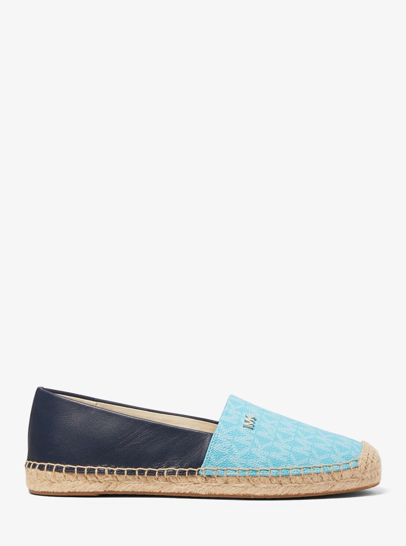 Michael Kors Kendrick Logo and Leather Slip-On Espadrille Flache Schuhe Damen Blau | QDIOAP213