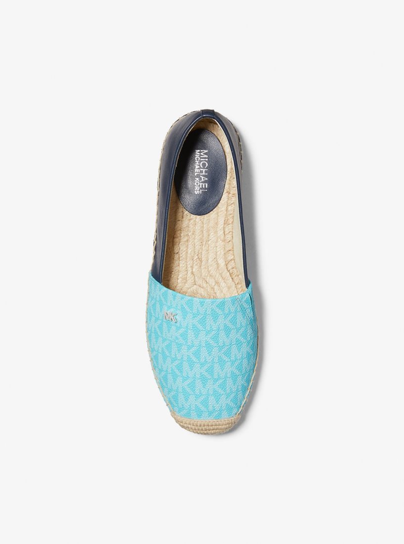 Michael Kors Kendrick Logo and Leather Slip-On Espadrille Flache Schuhe Damen Blau | QDIOAP213