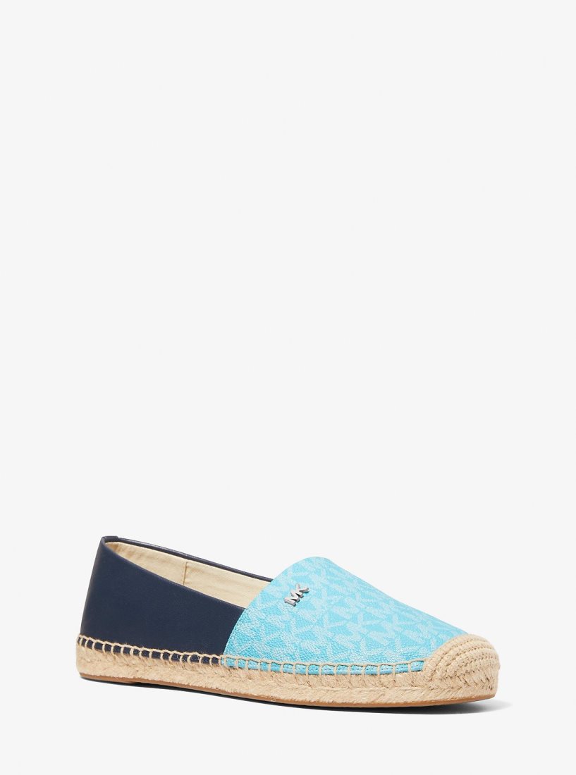 Michael Kors Kendrick Logo and Leather Slip-On Espadrille Flache Schuhe Damen Blau | QDIOAP213