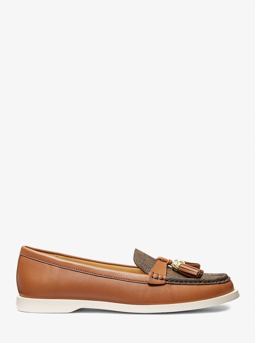 Michael Kors Kiernan Leather and Signature Logo Loafer Flache Schuhe Damen Luggage | HABGWL053