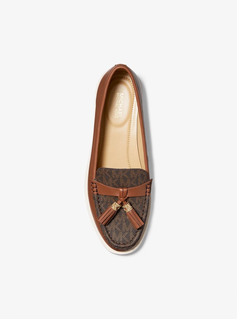 Michael Kors Kiernan Leather and Signature Logo Loafer Flache Schuhe Damen Luggage | HABGWL053