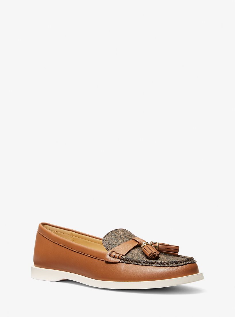 Michael Kors Kiernan Leather and Signature Logo Loafer Flache Schuhe Damen Luggage | HABGWL053