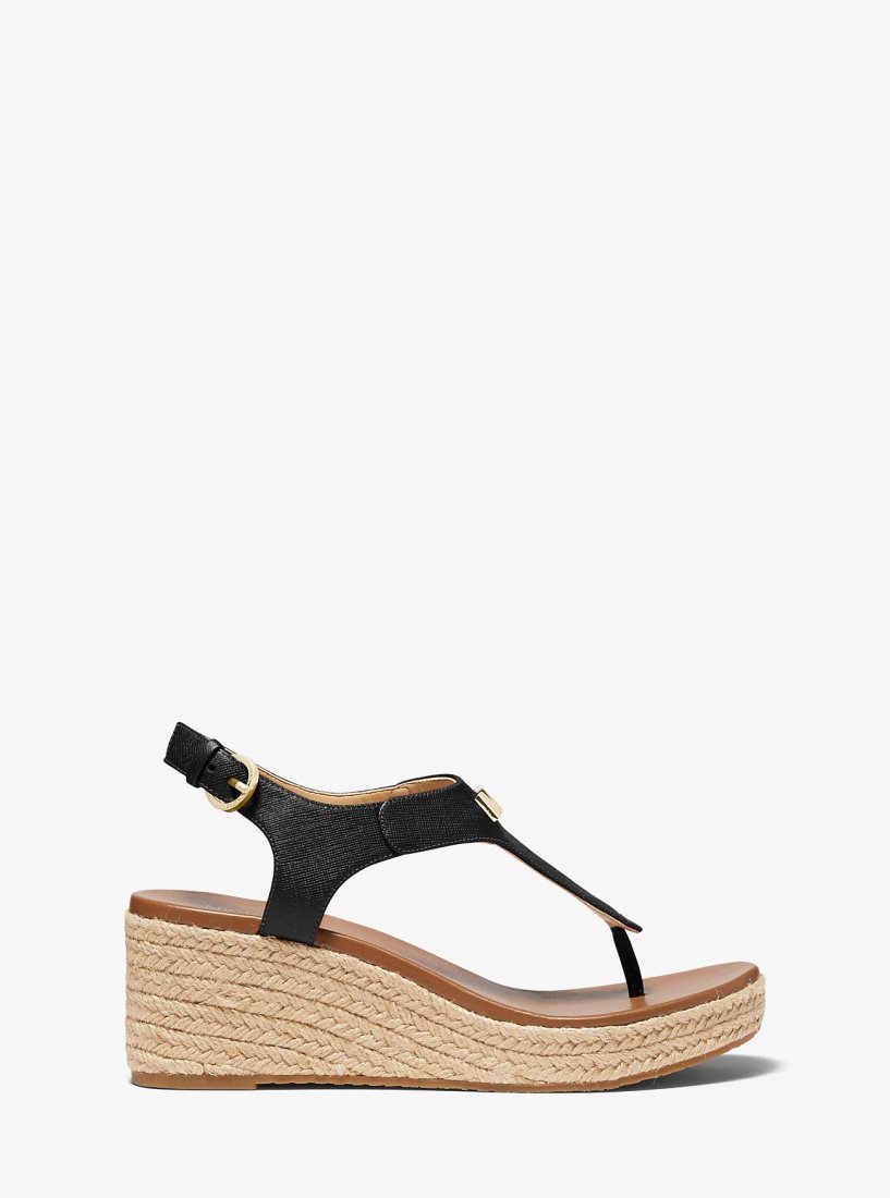 Michael Kors Laney Saffiano Leather Espadrille Wedge Sandal Keilabsatz Damen Schwarz | IPTYCE916