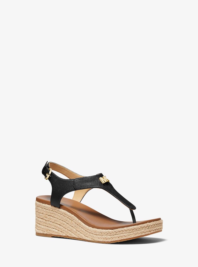 Michael Kors Laney Saffiano Leather Espadrille Wedge Sandal Keilabsatz Damen Schwarz | IPTYCE916