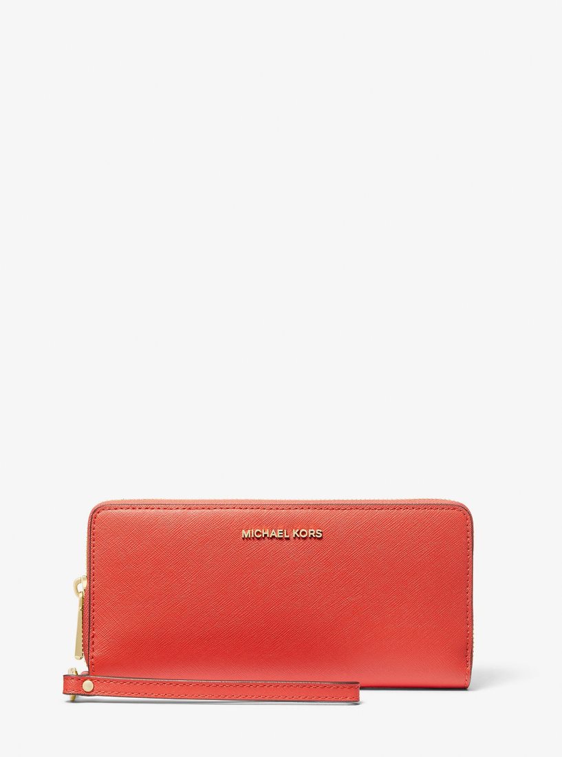Michael Kors Large Saffiano Leather Continental Wallet Geldbörse Damen Koralle | BNJEUH062