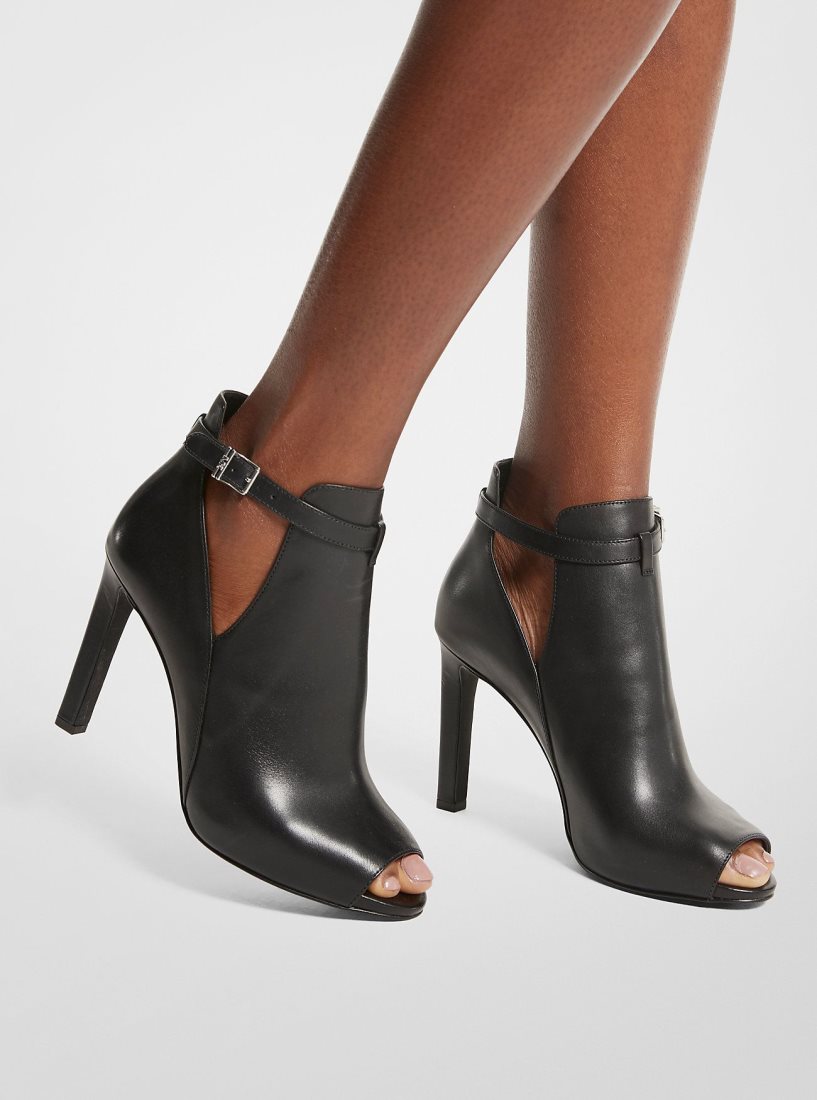 Michael Kors Lawson Leather Open-Toe Ankle Boot Stiefeletten Damen Schwarz | MINKBF479