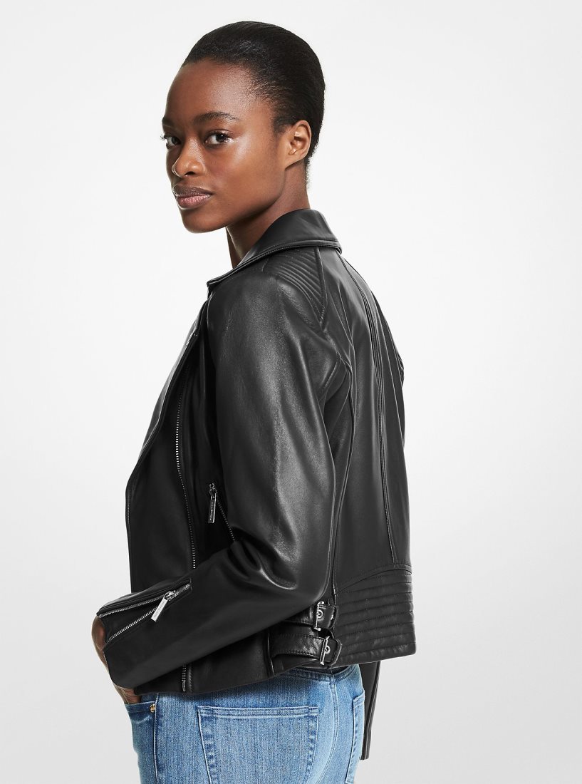 Michael Kors Leather Moto Jacket Jacken Damen Schwarz | SZBRLO305