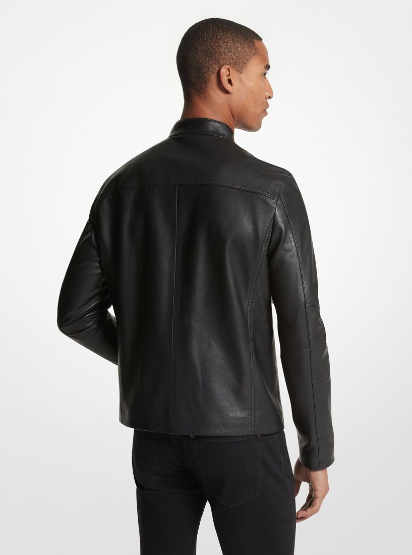 Michael Kors Leather Racer Jacket Jacken Herren Schwarz | GNYLWD765
