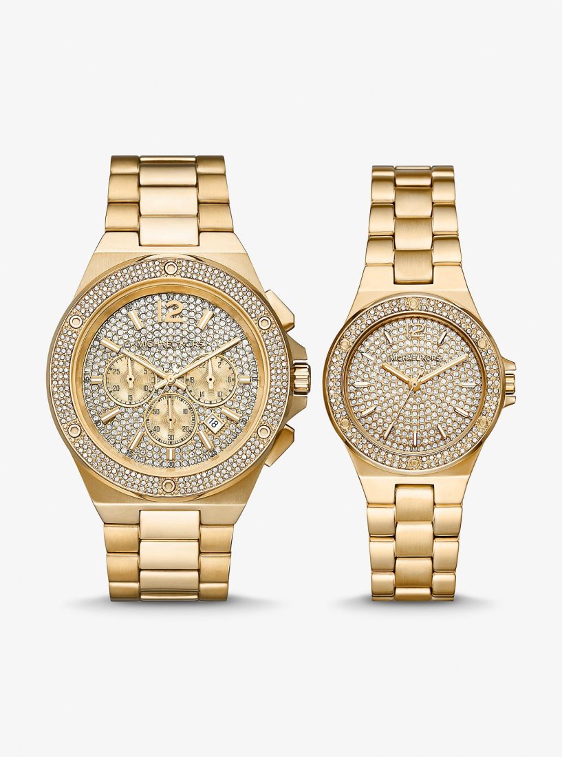 Michael Kors Lennox His and Hers Pave Gold-Tone Watch Set Gold-tone Damen Gold | RQWHNK025