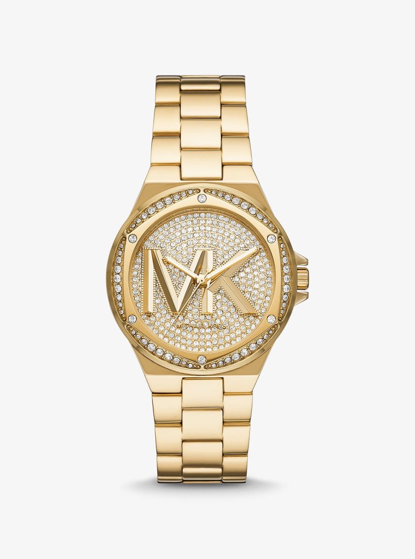 Michael Kors Lennox Pave Logo Gold-Tone Logo Watch Gold-tone Damen Gold | CBYVZL801