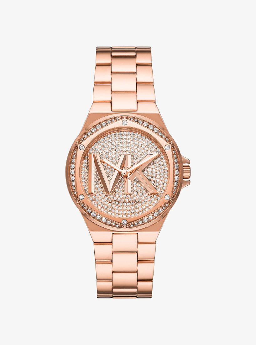 Michael Kors Lennox Pave Logo Rose Gold-Tone Watch Gold-tone Damen Rosa Gold | ATVFKH451