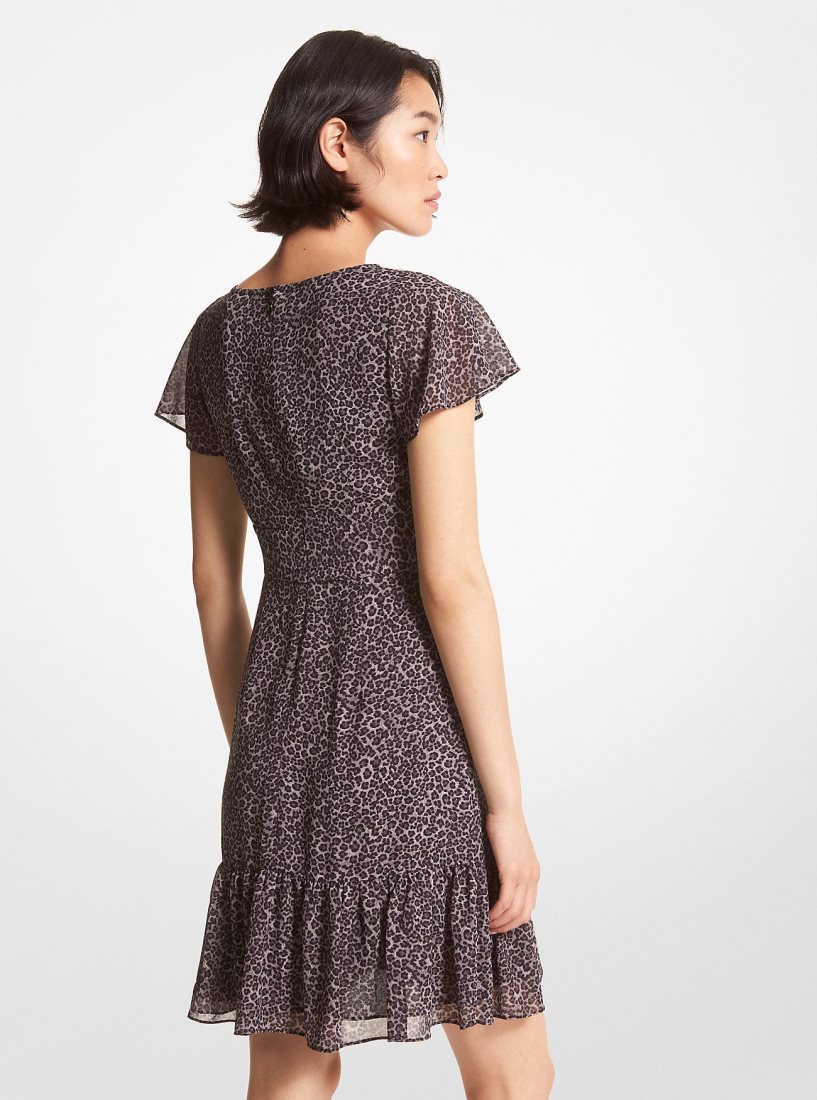 Michael Kors Leopard Georgette Cutout Mini Dress Kleid Damen Grau | XPCELR201