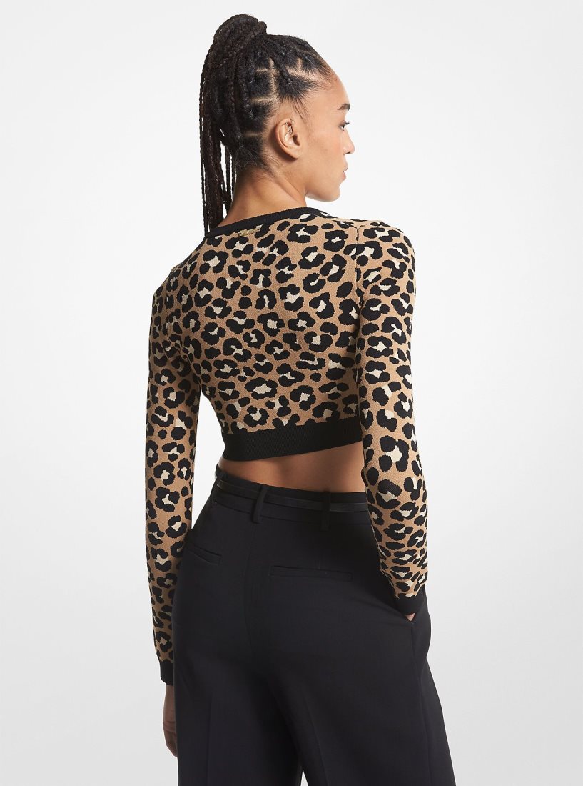 Michael Kors Leopard Jacquard Knit Zip Cardigan Pullover Damen Dunkelbraun | DQVIHP184