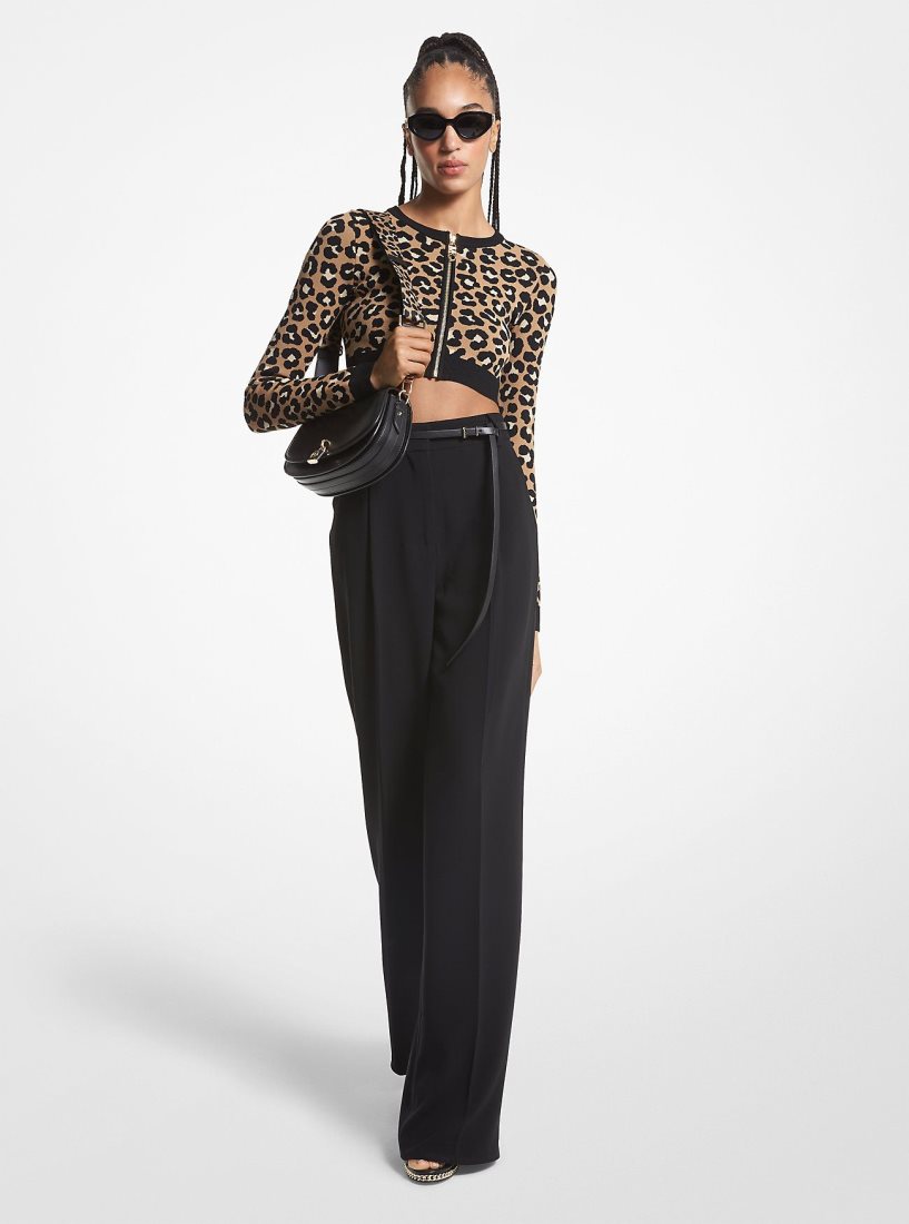 Michael Kors Leopard Jacquard Knit Zip Cardigan Pullover Damen Dunkelbraun | DQVIHP184