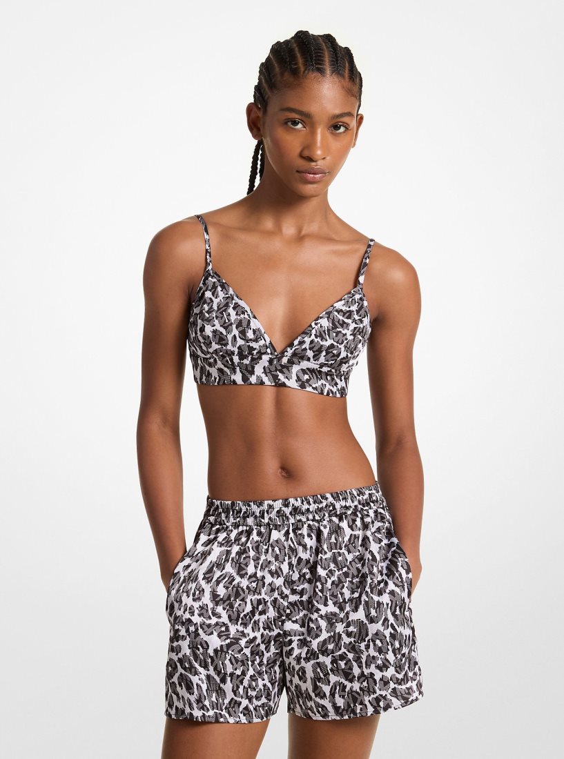 Michael Kors Leopard Logo Print Satin Bra Top Oberteile Damen Grau | XYLITO758