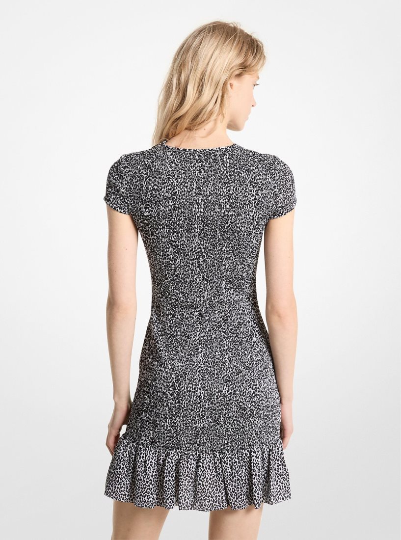 Michael Kors Leopard Print Smocked Mini Dress Kleid Damen Grau | TBVWSL826