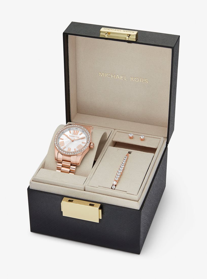 Michael Kors Lexington Pave Rose Gold-Tone Watch and Jewelry Gift Set Gold-tone Damen Rosa Gold | HYJNPM146