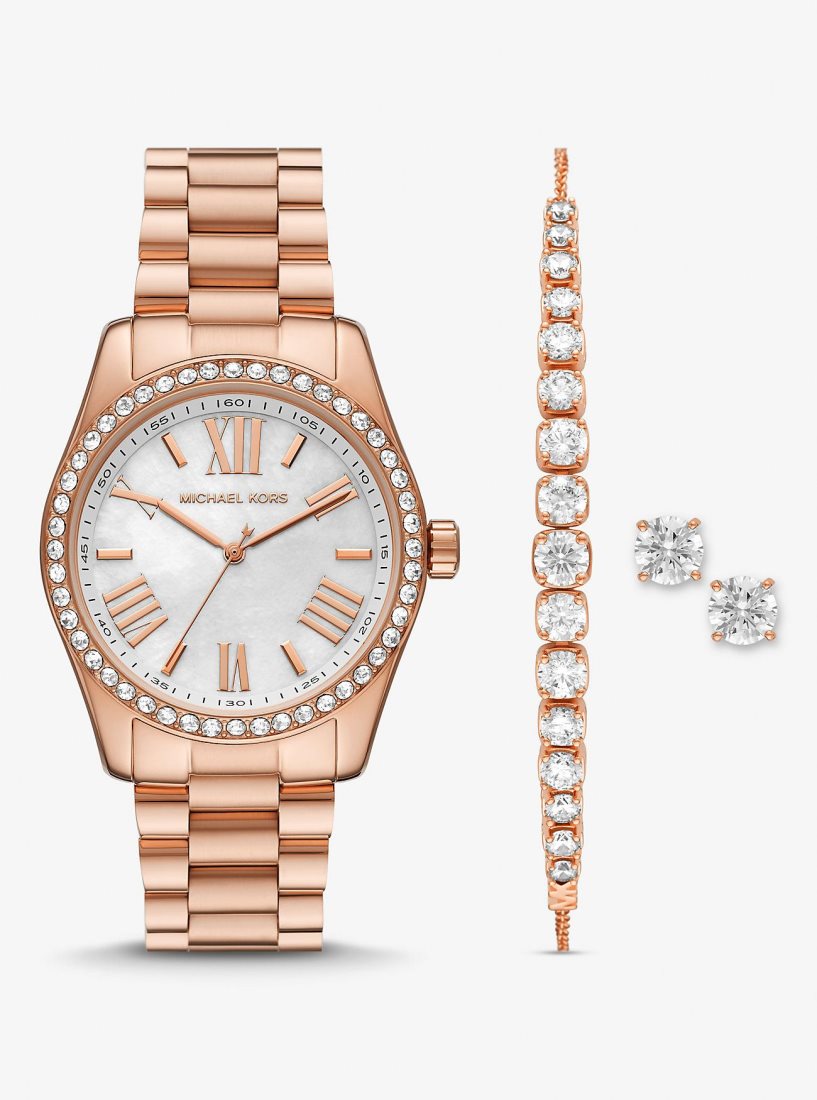 Michael Kors Lexington Pave Rose Gold-Tone Watch and Jewelry Gift Set Gold-tone Damen Rosa Gold | HYJNPM146