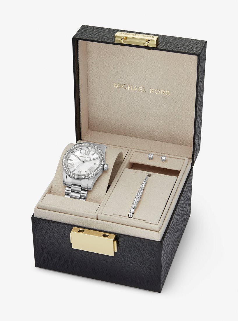 Michael Kors Lexington Pave Silver-Tone Watch and Bracelet Set Silver-tone Damen Silber | HKSFOM306