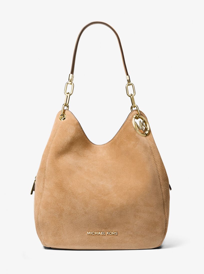 Michael Kors Lillie Large Suede Shoulder Bag Schultertasche Damen Pale Peanut | EGCJNU136