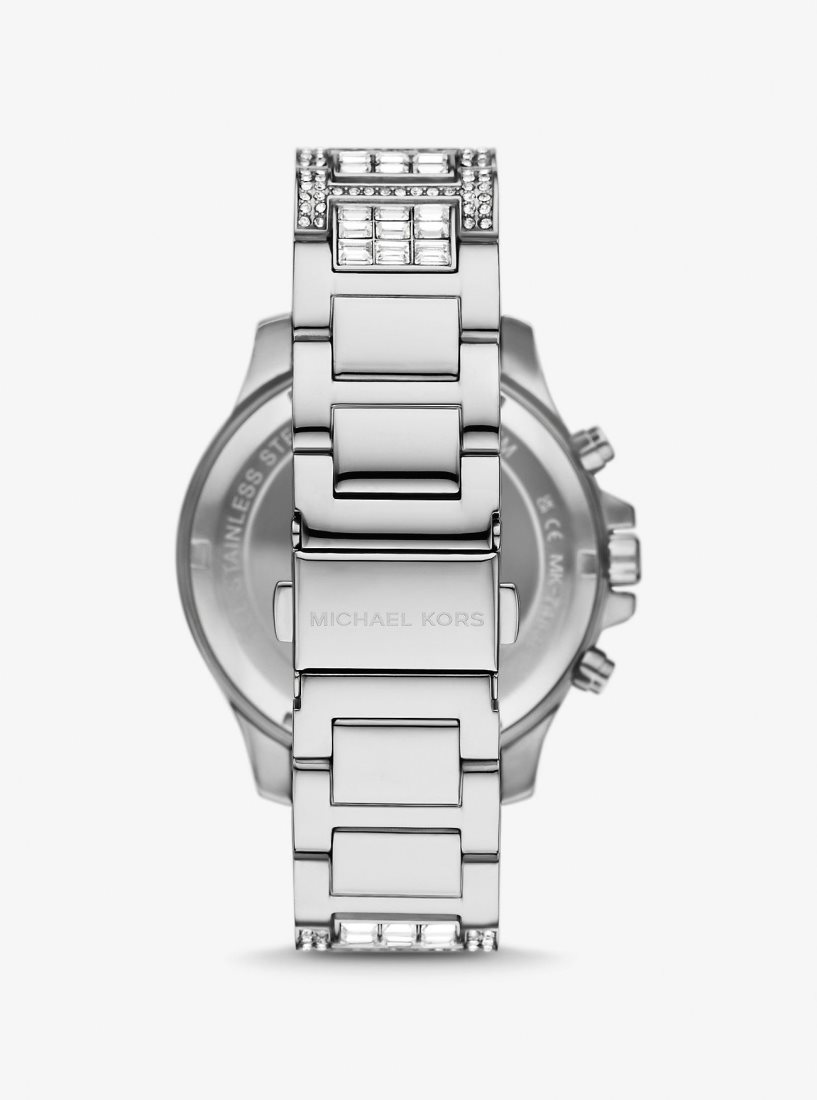 Michael Kors Limited-Edition Oversized Sage Pave Silver-Tone Watch Silver-tone Damen Silber | LSERZJ528