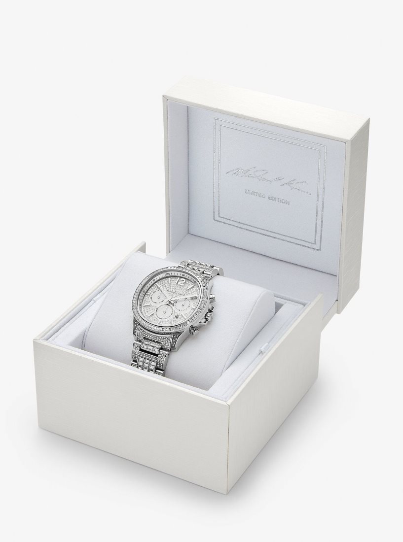 Michael Kors Limited-Edition Oversized Sage Pave Silver-Tone Watch Silver-tone Damen Silber | LSERZJ528